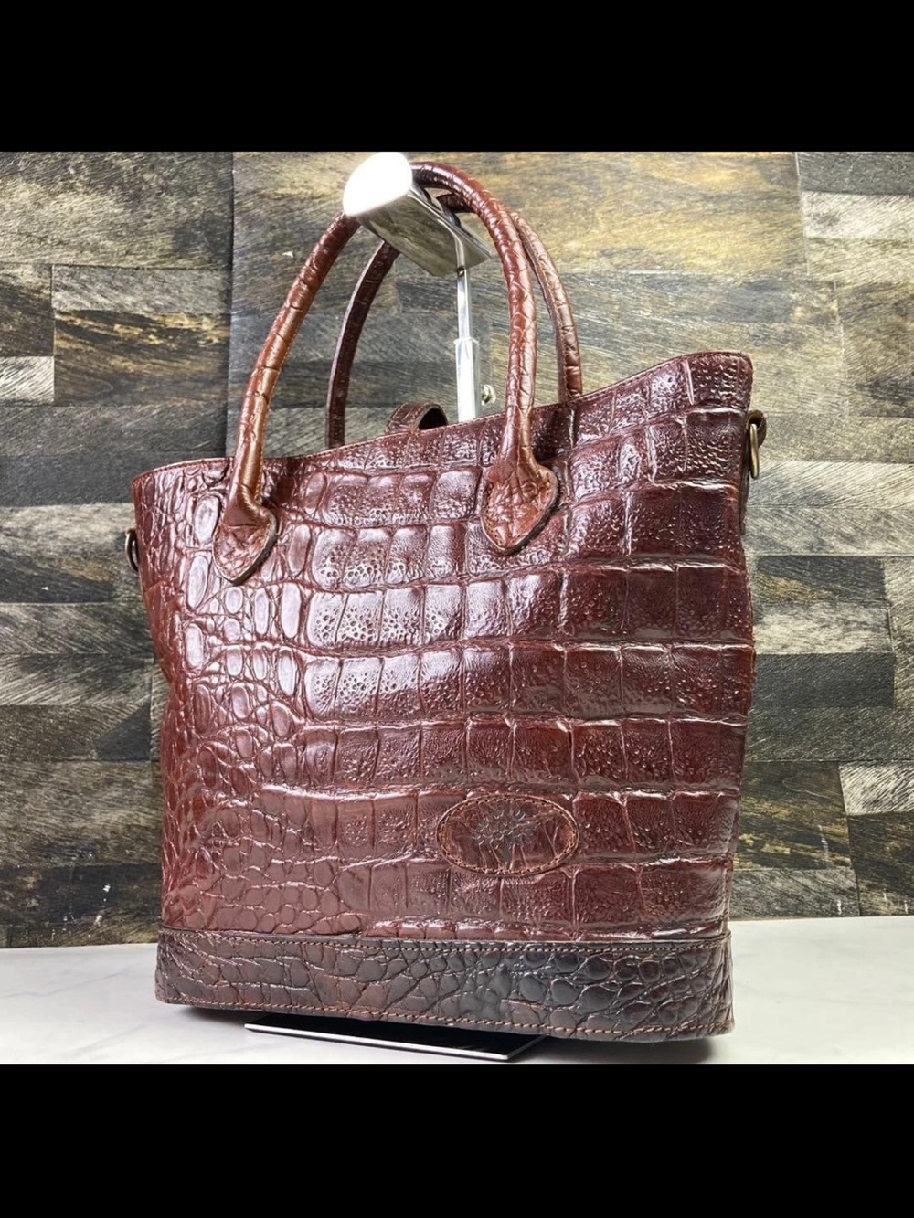 Mulberry Brown Croc-Embossed Leather Tote